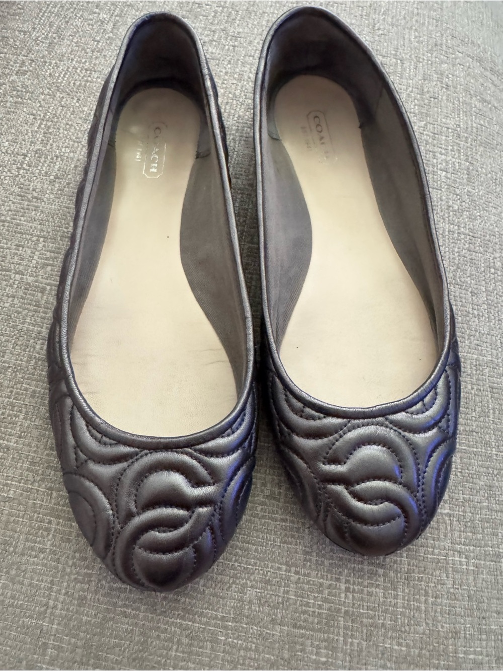 Coach Quilted Ballet Flats in Metallic Charcoal